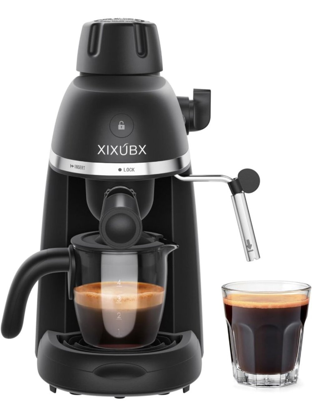 Compact Espresso & Cappuccino Maker, 3.5 Bar Pressure, Steam Wand for Frothing